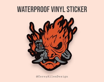 Samurai Cyberpunk Waterproof Vinyl Sticker | Johnny Silverhand Sticker | TTRPG Sticker | Video Game Sticker