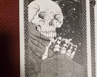 Skeleton 5.5 x 8.5 print, black and white, cosmos, skull
