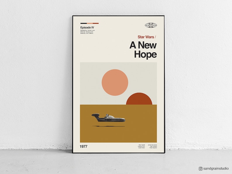 mid century movie poster Art Print A NEW HOPE Free Shipping Star Wars retro-modern Midcentury Modern vintage inspired Poster