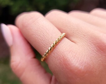 Dainty thin twisted rope ring, Layering twist ring, Stackable gold twist ring, Braided rope ring, 18K gold plated ring, Waterproof Jewelry