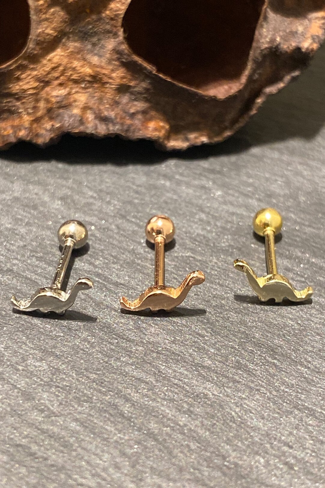 Creative Tragus Studs Dainty Rose Gold Earrings Dinosaur