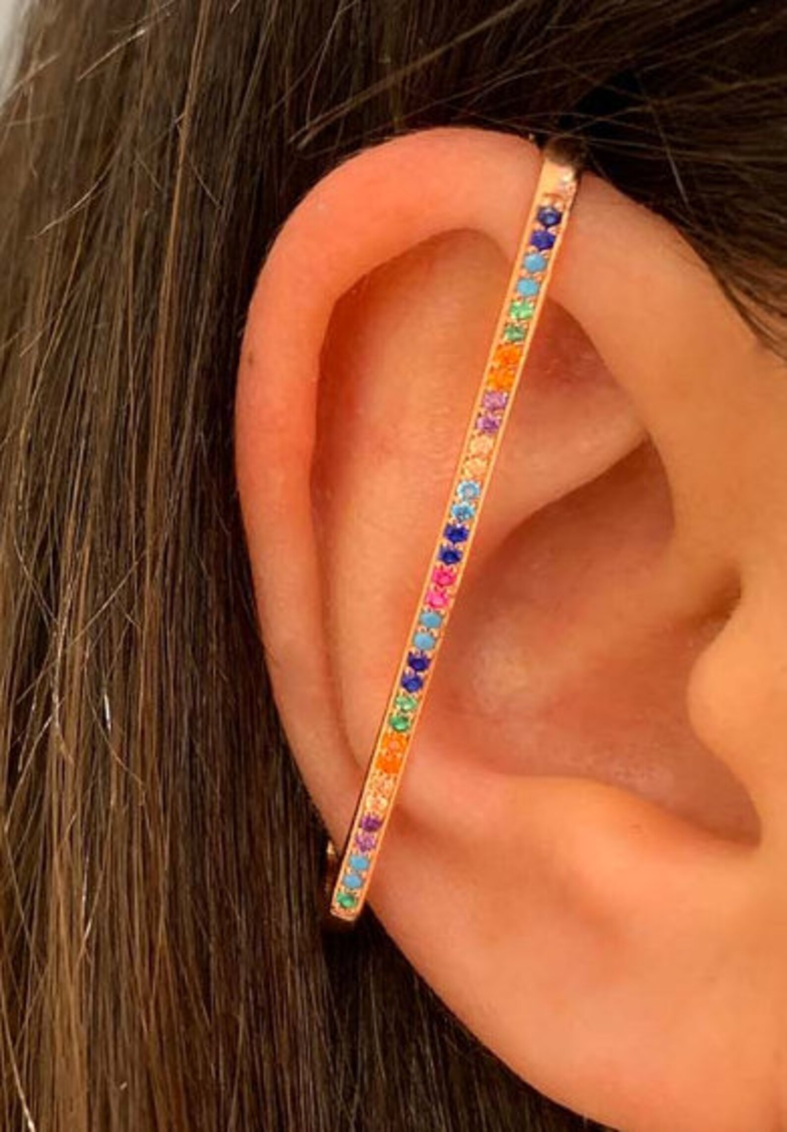 Rainbow CZ Ear Pin Earring Edgy Pin Hook Ear Cuff Modern Etsy