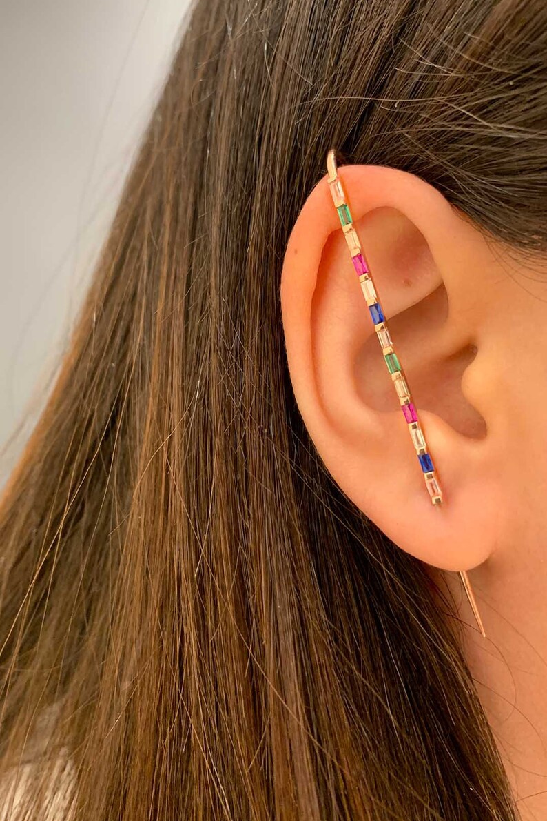 Baguette CZ Ear Pin Earring Edgy Pin Hook Ear Cuff Modern Etsy
