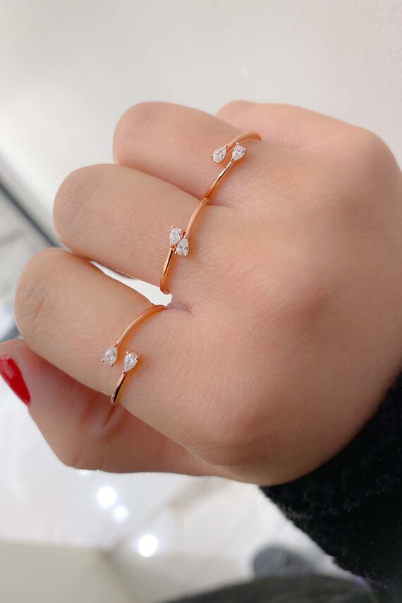 Two Drops Open Rose Gold Ring Sterling Silver 14K Rose Gold Plated