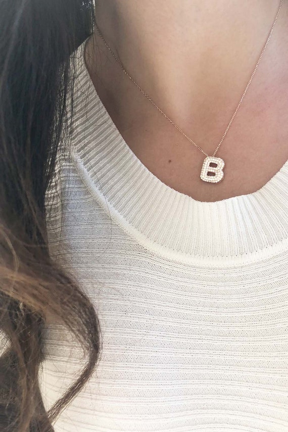 CZ Initial Charm Necklace Gold Initial 