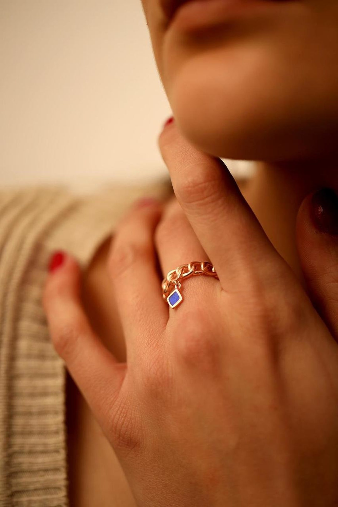 Rose Gold Chain Ring Minimalist Ring Rose Gold Ring Band Etsy