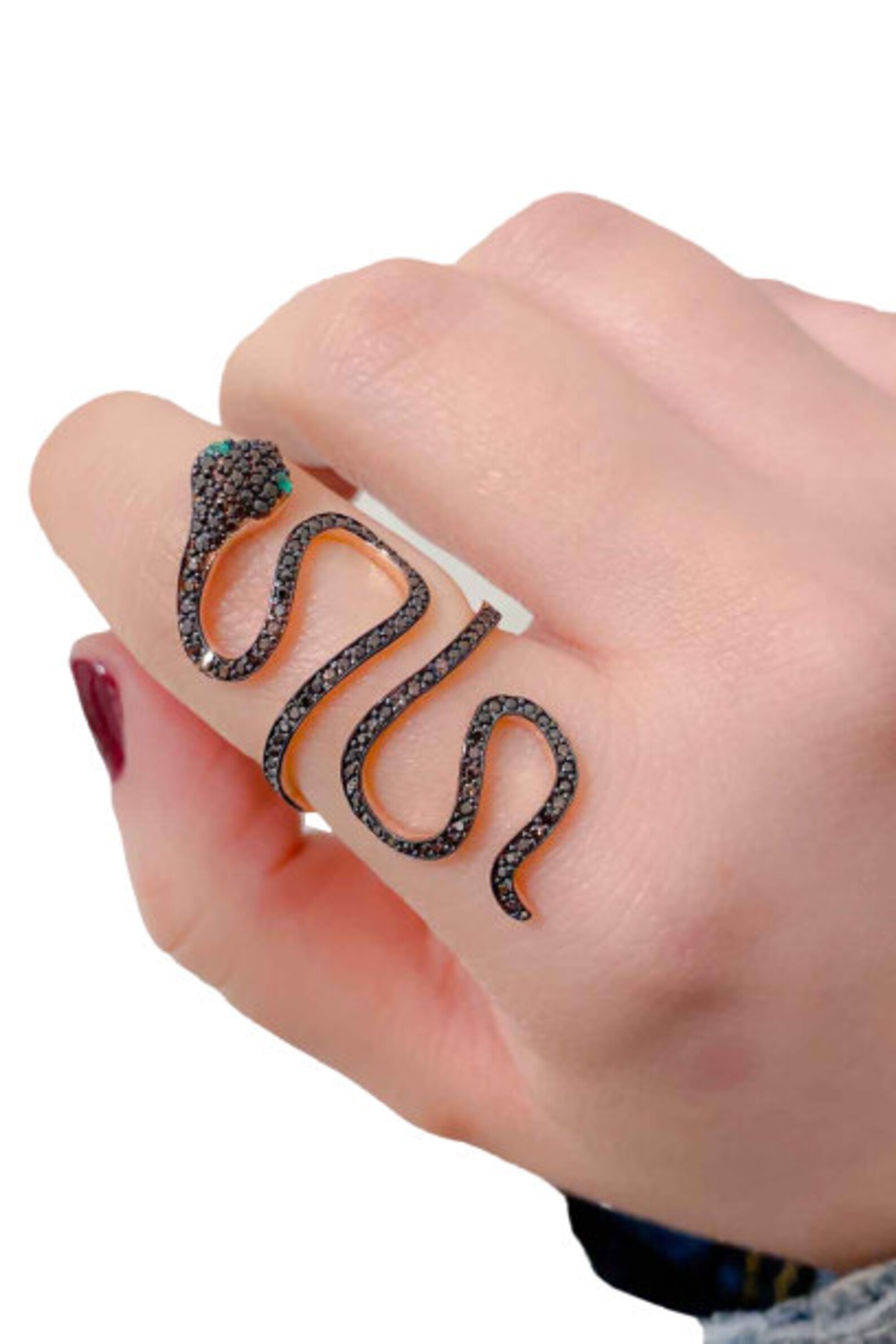 BLACK SNAKE RING Adjustable Ring Green Snake Eye Spiral Etsy