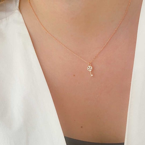 Minimal Rose Gold Key Necklace 14k Rose 
