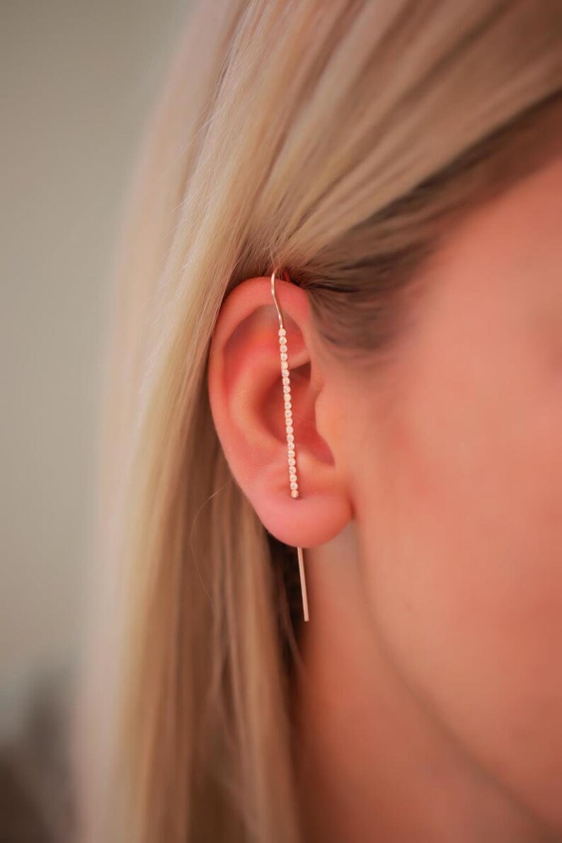 Minimalist White CZ Ear Pin Earring Edgy Hook Pin Rose Gold Etsy