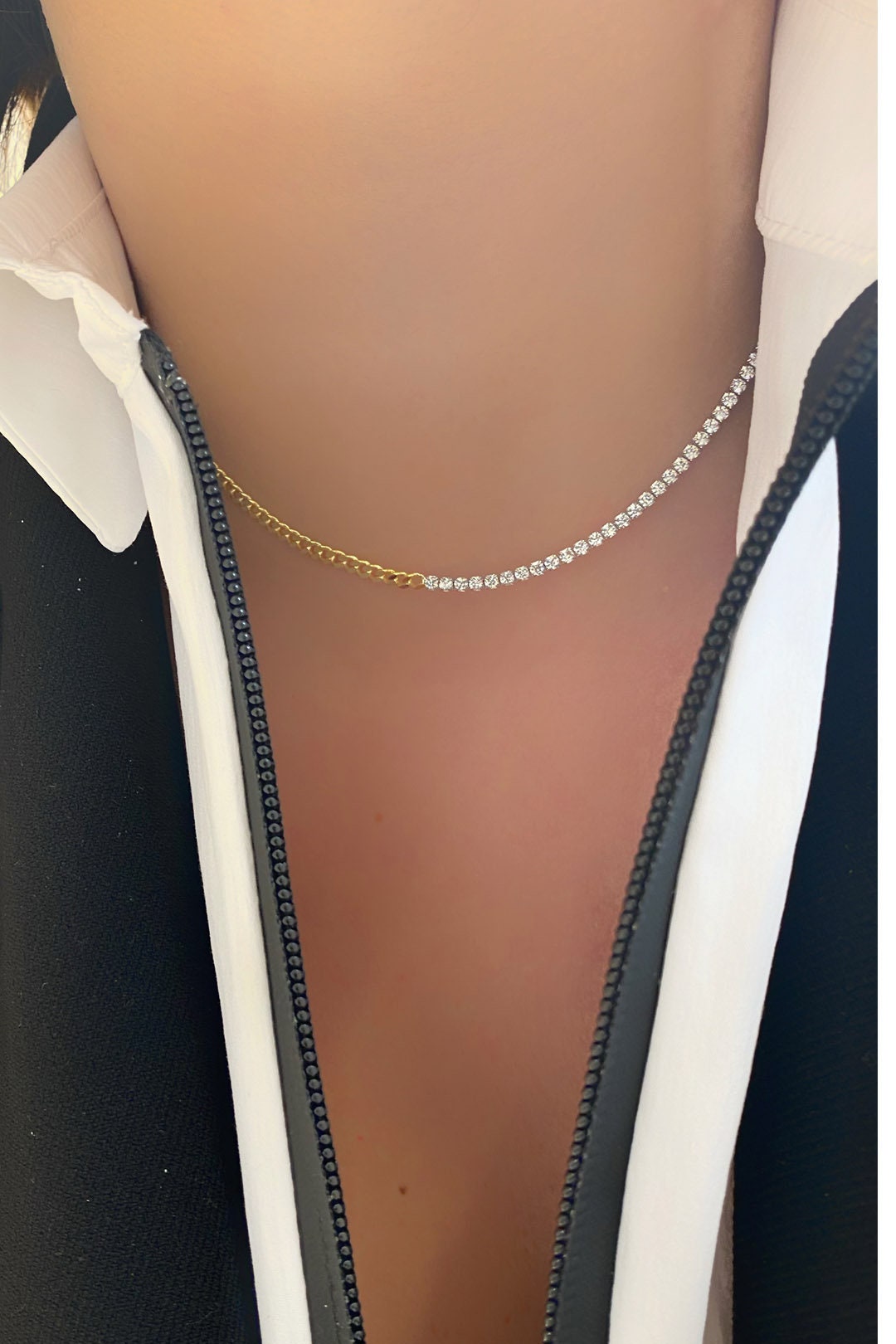 Cubic Zirconia Necklace Dainty Paved 