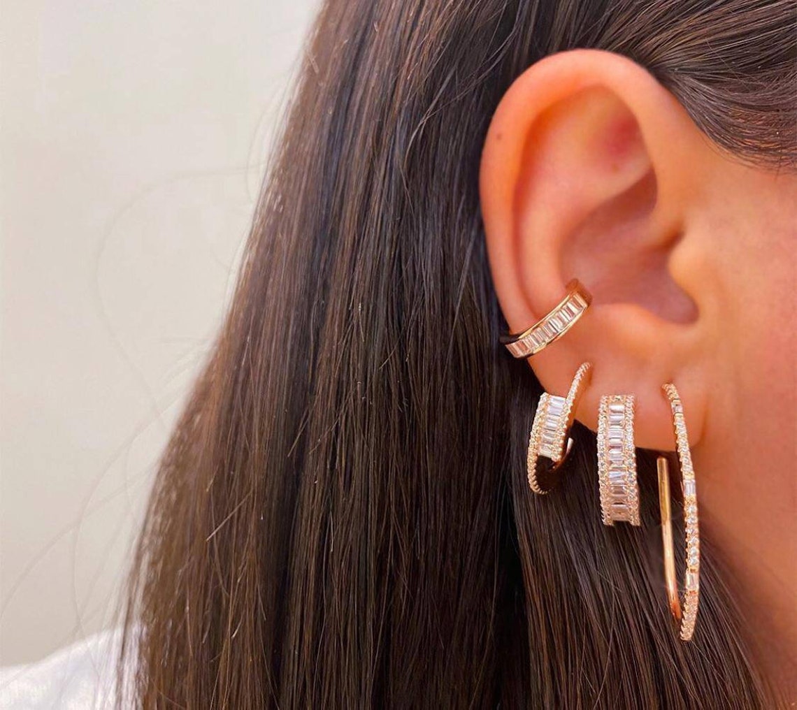 Elegant Baguette Ear Cuff Gold Baguette Ear Cuff Round Cuff Etsy