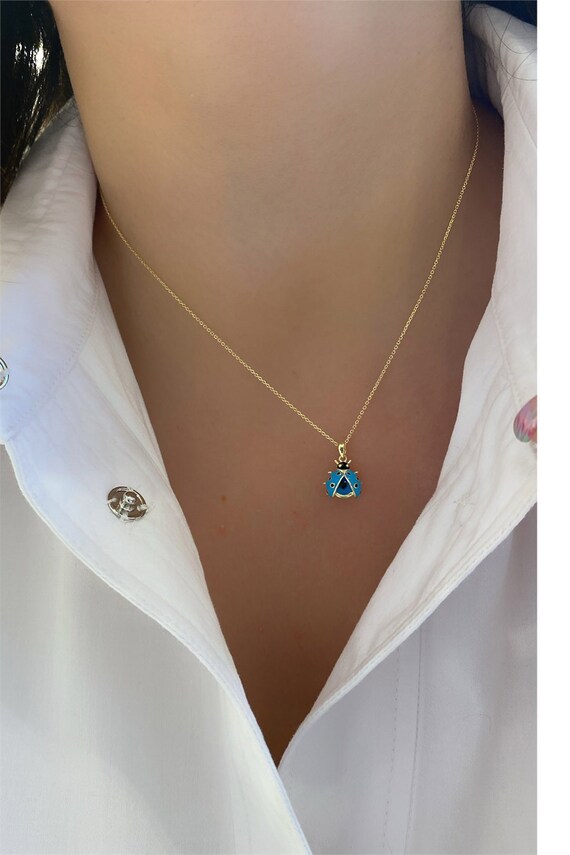 Turquoise Ladybug Necklace Rose Gold 