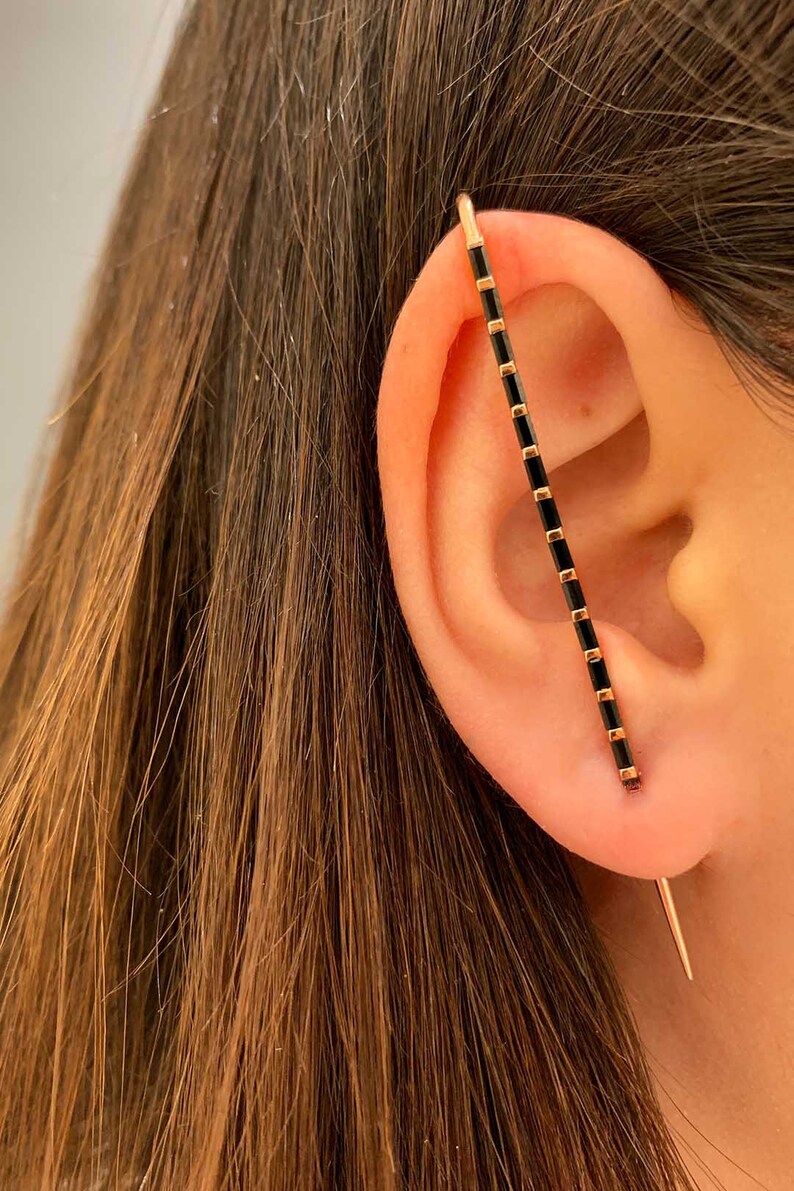 Baguette CZ Ear Pin Earring Edgy Pin Hook Ear Cuff Modern Etsy