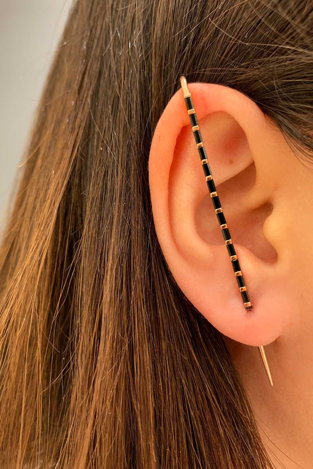 Baguette CZ Ear Pin Earring Edgy Pin Hook Ear Cuff Modern Etsy