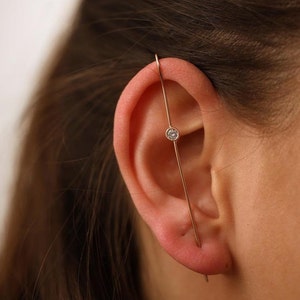 Minimalist Rose Gold Ear Pin Earring | Edgy Pin Hook Ear Cuff, Modern Ear Climber, 925 sterling silver, Rose Gold Ear pin, Demi-fine Jewelry