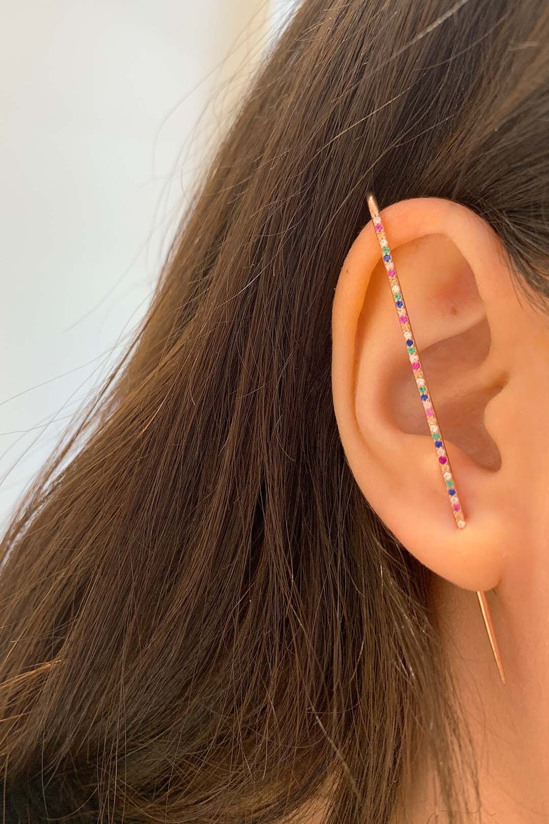 Multicolor Gold CZ Ear Bar Earring Edgy Bar Hook Ear Cuff Etsy