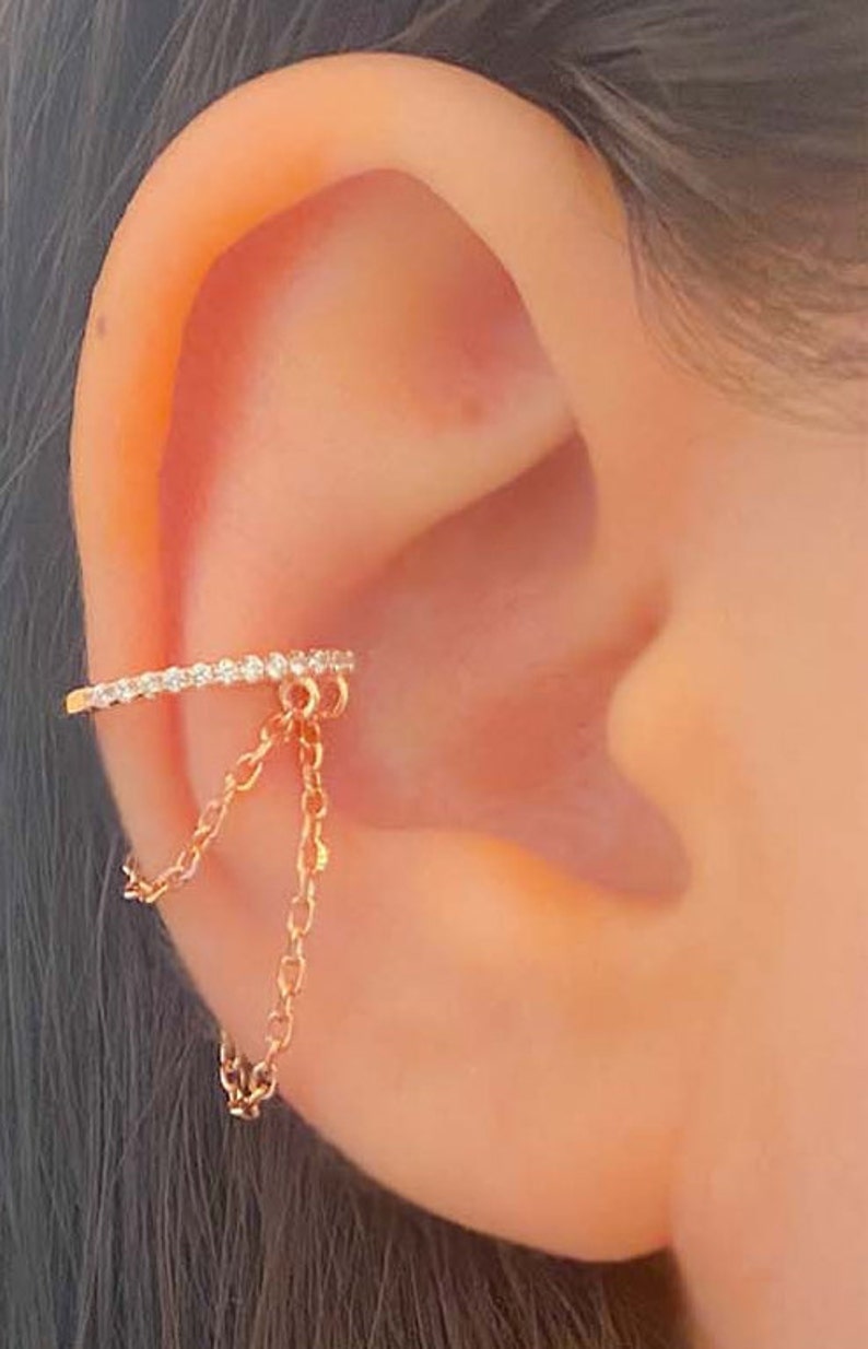 ROSE GOLD CUFF Handmade Ear Cuff Gold Earring With Chain Etsy