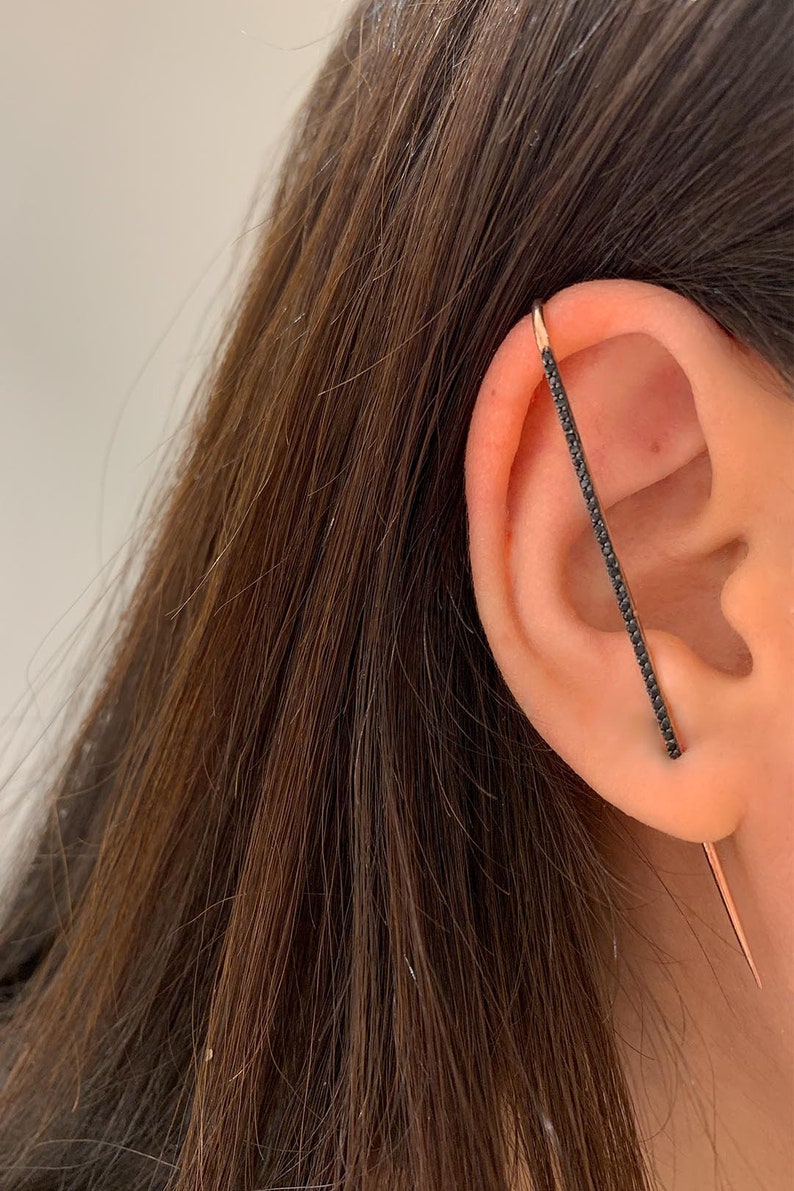 Minimalist Rose Gold CZ Ear Pin Earring Edgy Pin Hook Ear Etsy
