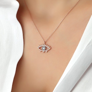 Gold Evil Eye Halskette, Schutzamulett, Evil Eye Charm, Silber Türkis Halskette, Evil Eye Anhänger, Evil Eye Schmuck, Valentines Day