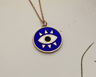 Sterling Silver Evil Eye Necklace, 18k Gold Plated Pendant, Turquoise Protection Jewelry