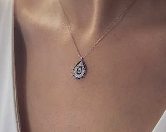 Teardrop Evil Eye Necklace, 18k Gold Plated Sterling Silver, Protection Jewelry