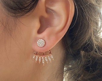 Gold Plated Spike Ear Jacket, Sterling Silver Double Sided Earrings