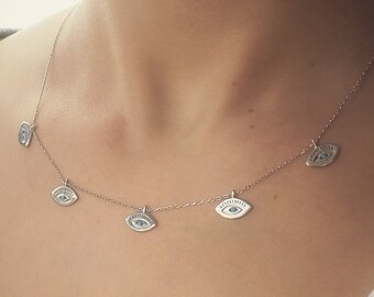 Rose Gold Plated Sterling Silver Evil Eye Necklace, Turquoise, Layering Necklace
