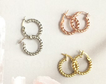 Twisted Huggie Hoop Earrings, 18k Gold Plated Sterling Silver