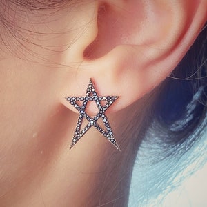 Black Star Stud Earrings, Silver Celestial Earrings, Geometric Stud Earring, Rose Gold Plated Silver Earrings, Valentines Day Gifts for Her
