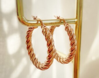 18k Gold Plated Sterling Silver Chunky Twisted Hoop Earrings