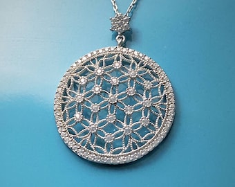 Sterling Silver Flower of Life Necklace, Zircon Chakra Medallion Pendant