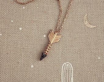 18k Gold Plated Sterling Silver Arrow Necklace, Black Cubic Zirconia