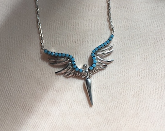 Sterlingzilveren engelhanger, turquoise edelsteenketting