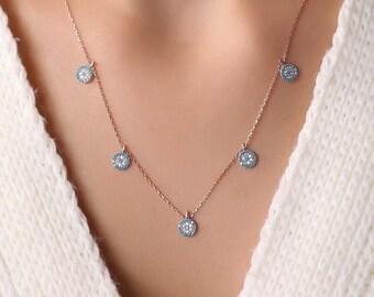 Sterling Silver Evil Eye Necklace, Turquoise Cubic Zirconia, Rose Gold Finish