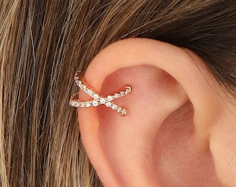 Gold Criss Cross Ear Cuff, Sterling Silver, No Piercing