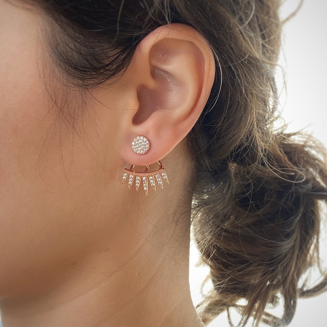 Front Back Stud Earrings, Double Sided Earrings, Ear Jacket, Spike