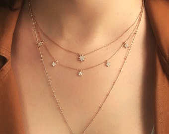 Gold Plated Sterling Silver Star Necklace, White Zircon Celestial Jewelry