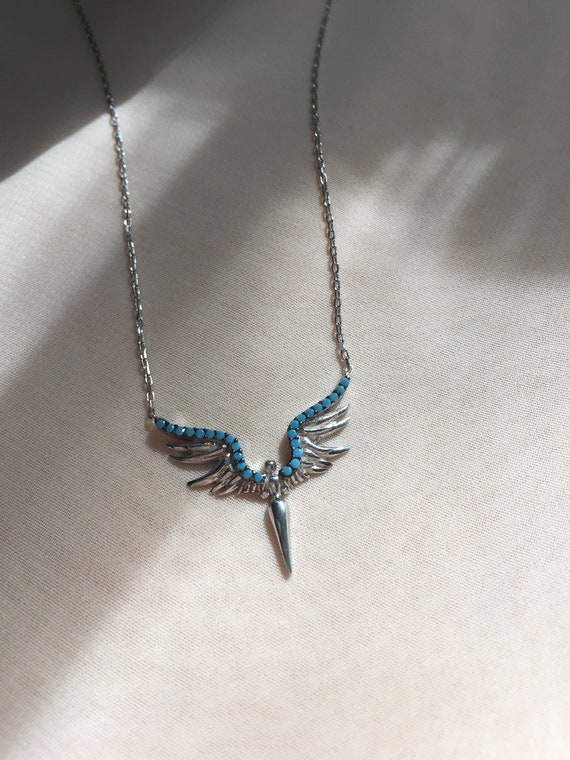 Sterling Silver Angel Pendant, Turquoise Gemstone Necklace