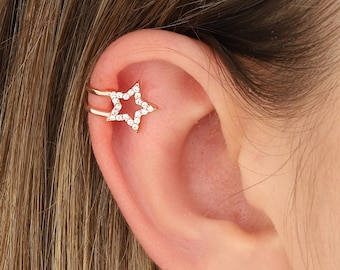 Gold Plated Star Ear Cuff, Sterling Silver, No Piercing