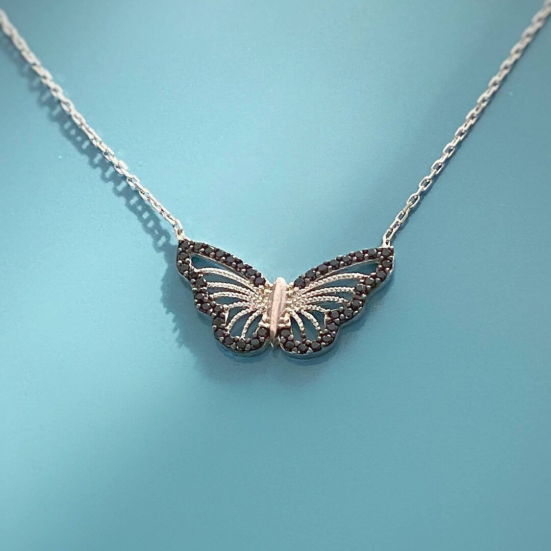 【BLACKPURPLE】Butterfly Stone Cubic Chain Necklace BEST ONE CHA Fashion Layered Butterfly Pendant Micro Shiny