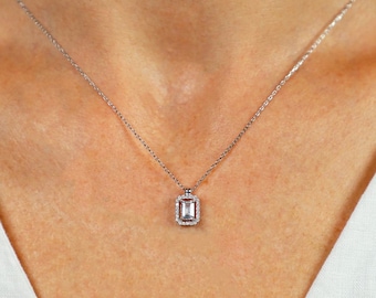 Dainty Diamond Zircon Pendant Necklace, 18k Rose Gold Sterling Silver