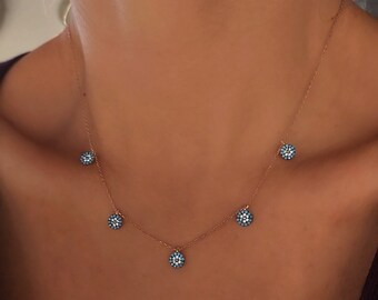 Sterling Silver Evil Eye Necklace, Rose Gold Turquoise Charm