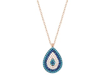 Sterling Silver Evil Eye Necklace, Turquoise Teardrop Charm
