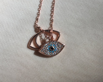 Silver Evil Eye Protection Necklace, Gold Evil Eye Pendant, Rose Gold Necklace, Evil Eye Charm, Layered Necklace, St Valentines Gift for Her