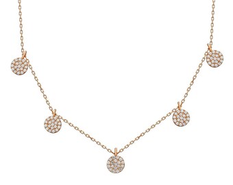 Gold Plated Sterling Silver Disk Necklace, Cubic Zirconia Charm, Handmade