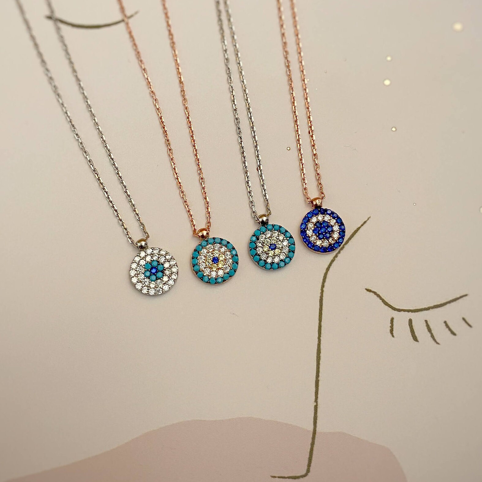 Ciondolo Malocchio In Argento 925 Con Turchese E Oro 18kt – Fatto In UK – Portafortuna