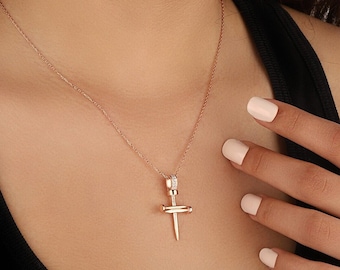 18k Gold Plated Sterling Silver Cross Necklace, White Zircon Pendant