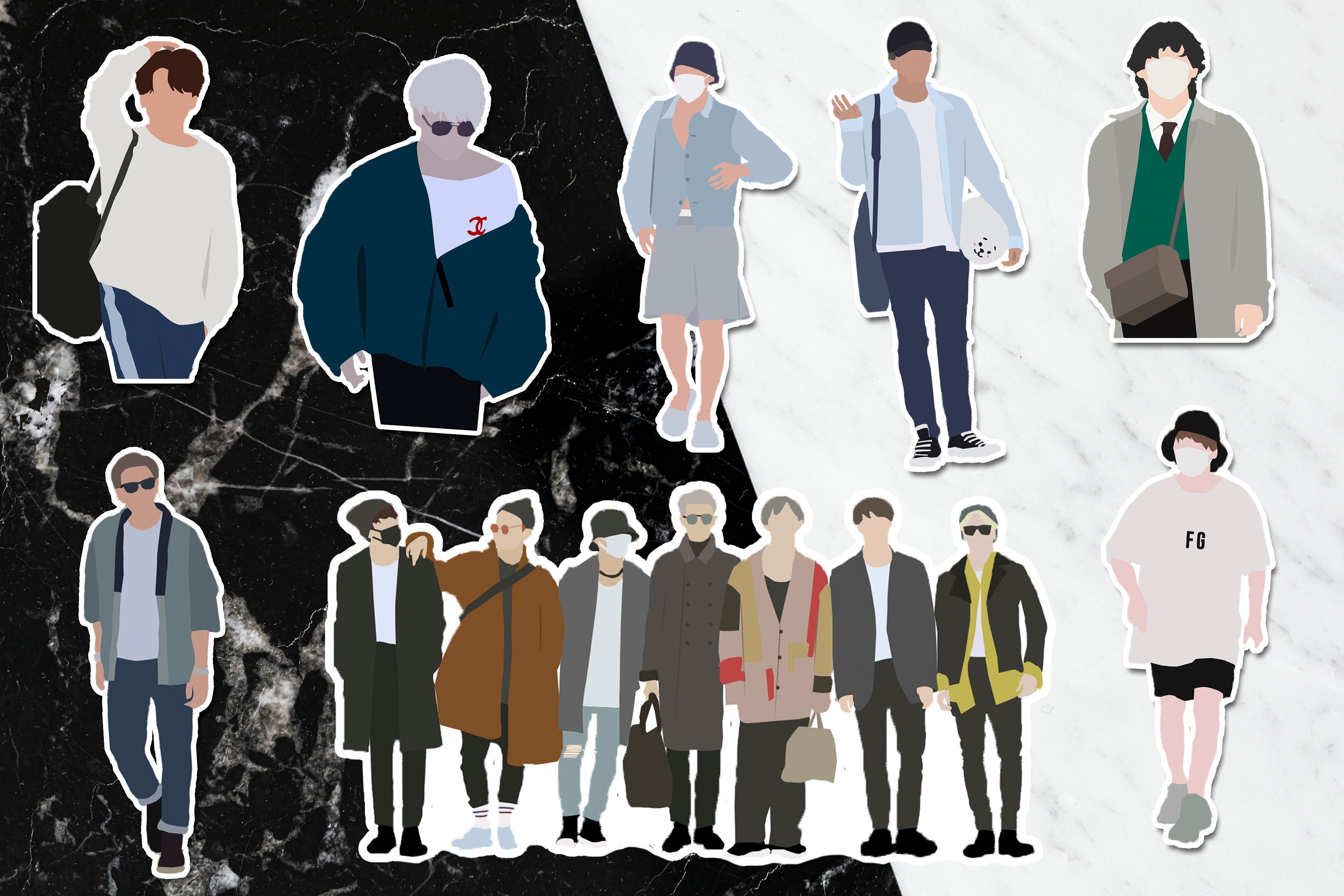 BTS Airport Fashion No Face Waterproof Sticker 