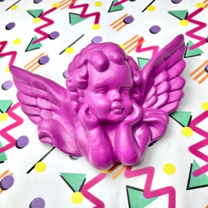 Medium 8x5.5inch - 20x14cm | CHERUB | Purple | Ornate | Angel | Wall Hanging | Sculpture | Rococo | Baroque | Wall Art