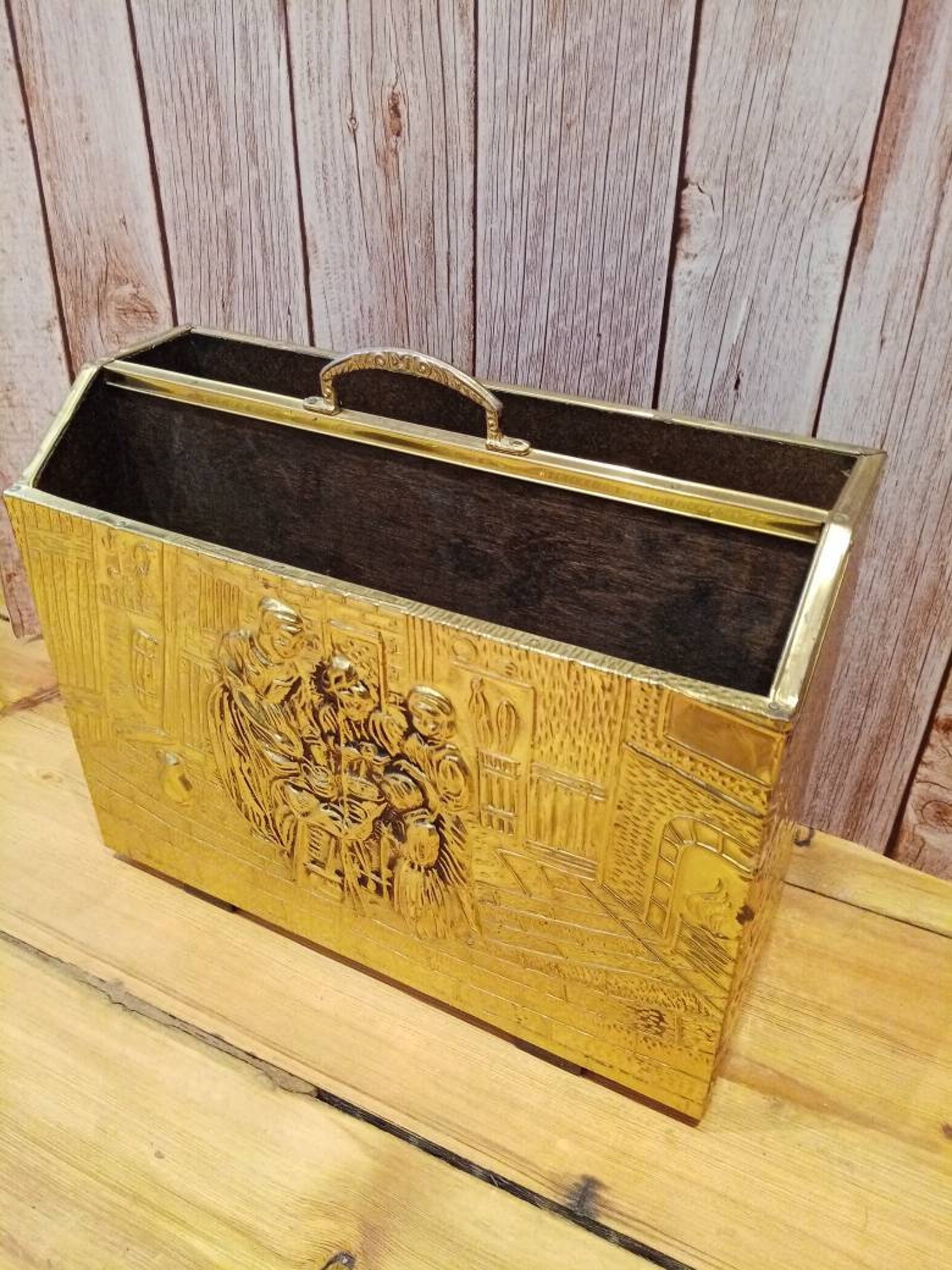 Vintage Brass Magazine Holder Double Etsy